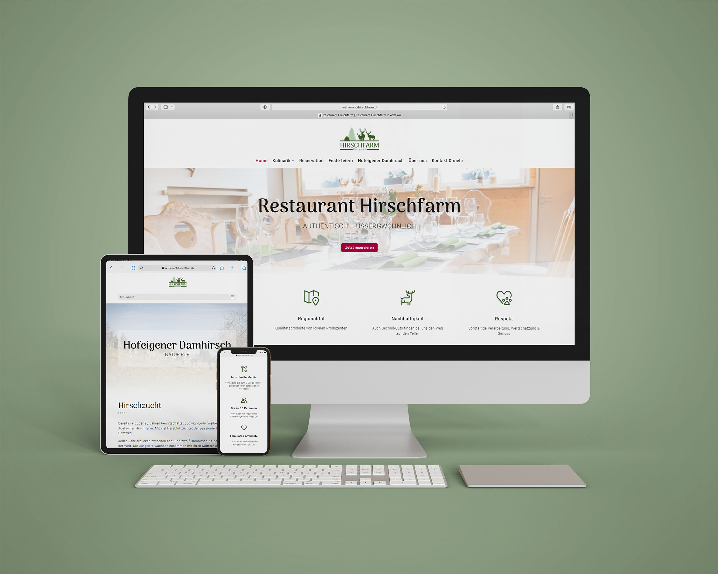 Mockup - Website Restaurant Hirschfarm gestaltet von GoClick - Gianna Fischer - Referenz